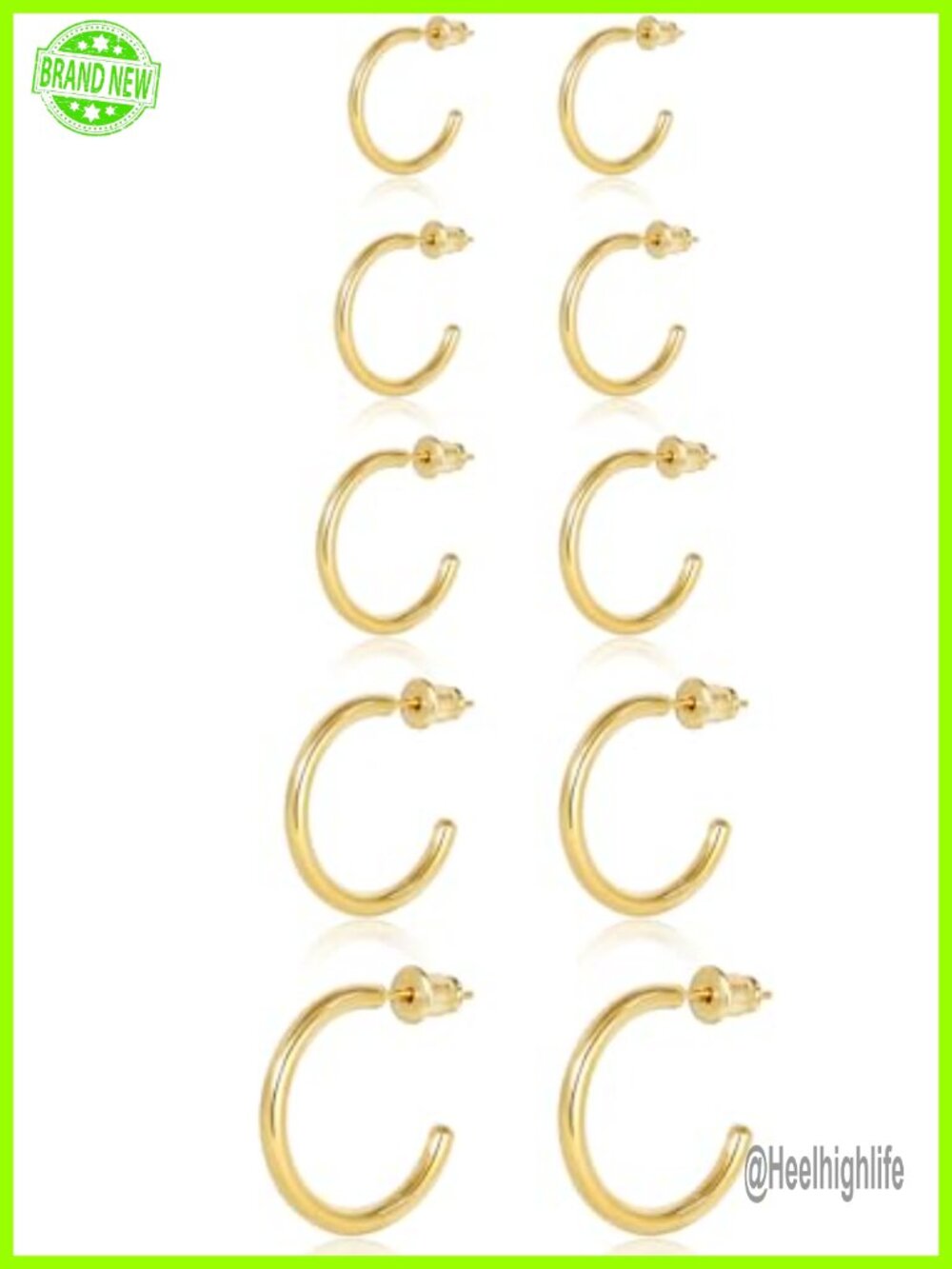 14K Gold Plated Open Huggie Hoop Earrings Set Hypoallergenic Minimalist